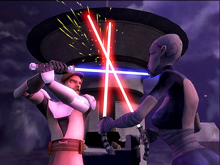 Obi-Wan aux prises avec Ventress dans Star Wars: The Clone Wars, de Dave Filoni